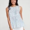 M&Co Blue Floral Lace Shell Top