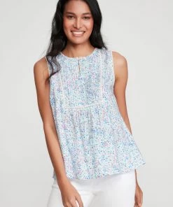 M&Co Blue Floral Lace Shell Top