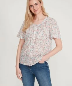 M&Co Cream Cotton Ditsy Floral Top
