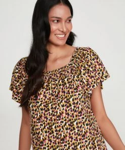 M&Co Brown Printed Gypsy Short Sleeve Top