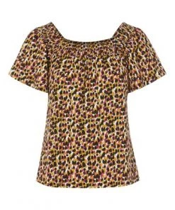 M&Co Brown Printed Gypsy Short Sleeve Top -M&Co Sales Shop unnamed file 1138