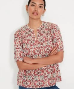 M&Co Pink Tile Print Dobby Top