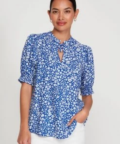 M&Co Blue Dtisy Floral Blouse