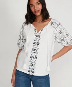 M&Co White Aztec Print Gypsy Top