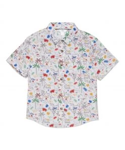 M&Co White Aop Dino Short Sleeve Shirt