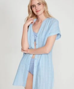 M&Co Blue Textured Beach Shirt