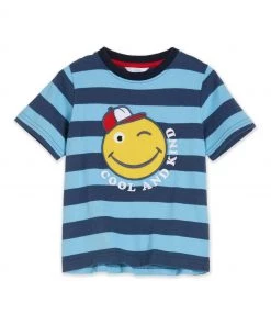 M&Co Blue Smile Face Stripe T-Shirt
