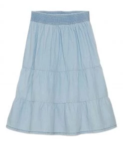 M&Co Blue Chambray Tiered Midi Skirt