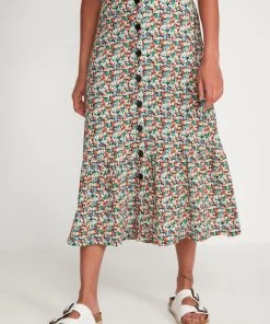 M&Co Orange Petite Ditsy Floral Button Skirt