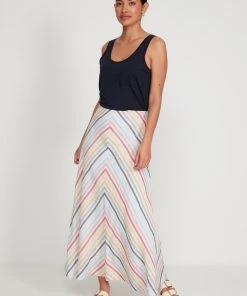 M&Co Whte Chevron Stripe Linen Maxi Skirt