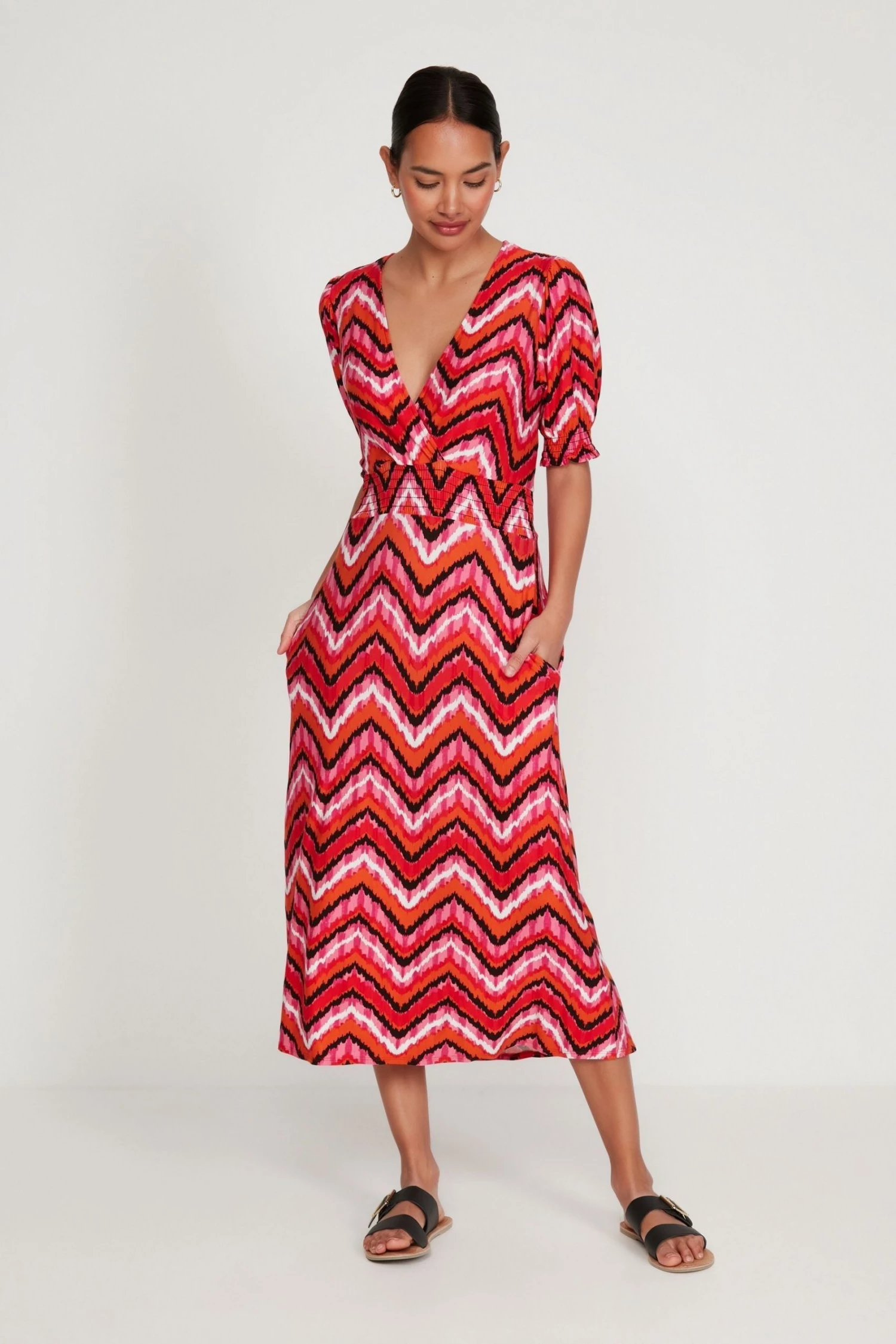 M&Co Red Zig Zag Print Jersey Midi Dress 6 M&Co Red Zig Zag Print Jersey Midi Dress - Image 4