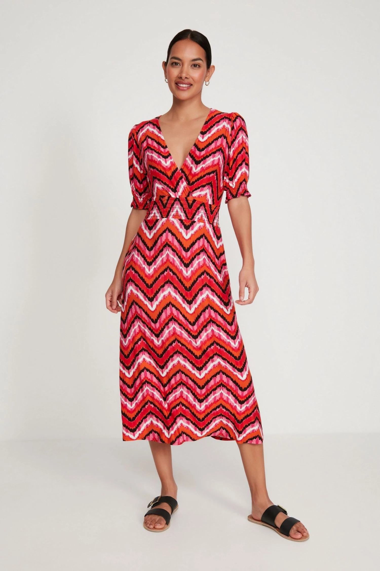 M&Co Red Zig Zag Print Jersey Midi Dress 7 M&Co Red Zig Zag Print Jersey Midi Dress - Image 5