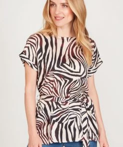 M&Co White Zebra Satin Tie Top