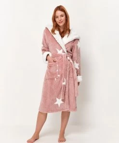 M&Co Pink Anya Madsen Star Print Waffle Mid Length Robe