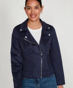 M&Co Sales Shop 11 M&Co Blue Suedette Biker Jacket
