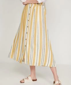 M&Co Yellow Button-Through Linen Skirt
