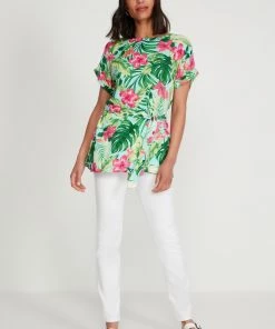M&Co Green Tropical Print Shell Top