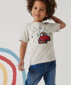 M&Co Cream 3D Dino Truck T-Shirt