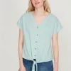 M&Co Green Linen Tie Front Top