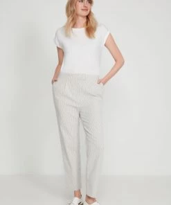 M&Co Cream Stripe Straight Leg Trousers