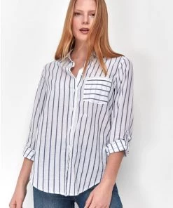 M&Co White Wide Stripe Shirt