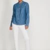 M&Co Blue Denim Frill Shirt