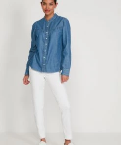 M&Co Blue Denim Frill Shirt