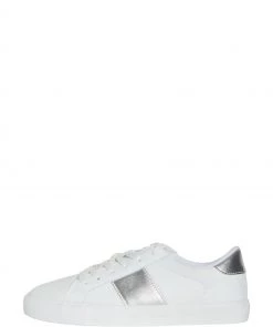 M&Co White Silver PU Metallic Trainers
