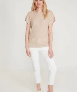 M&Co Cream Stripe Metallic Fibre Top