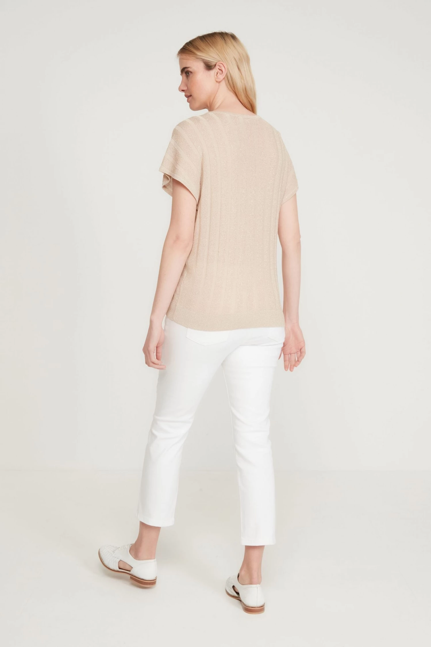 M&Co Cream Stripe Metallic Fibre Top 4 M&Co Cream Stripe Metallic Fibre Top - Image 2