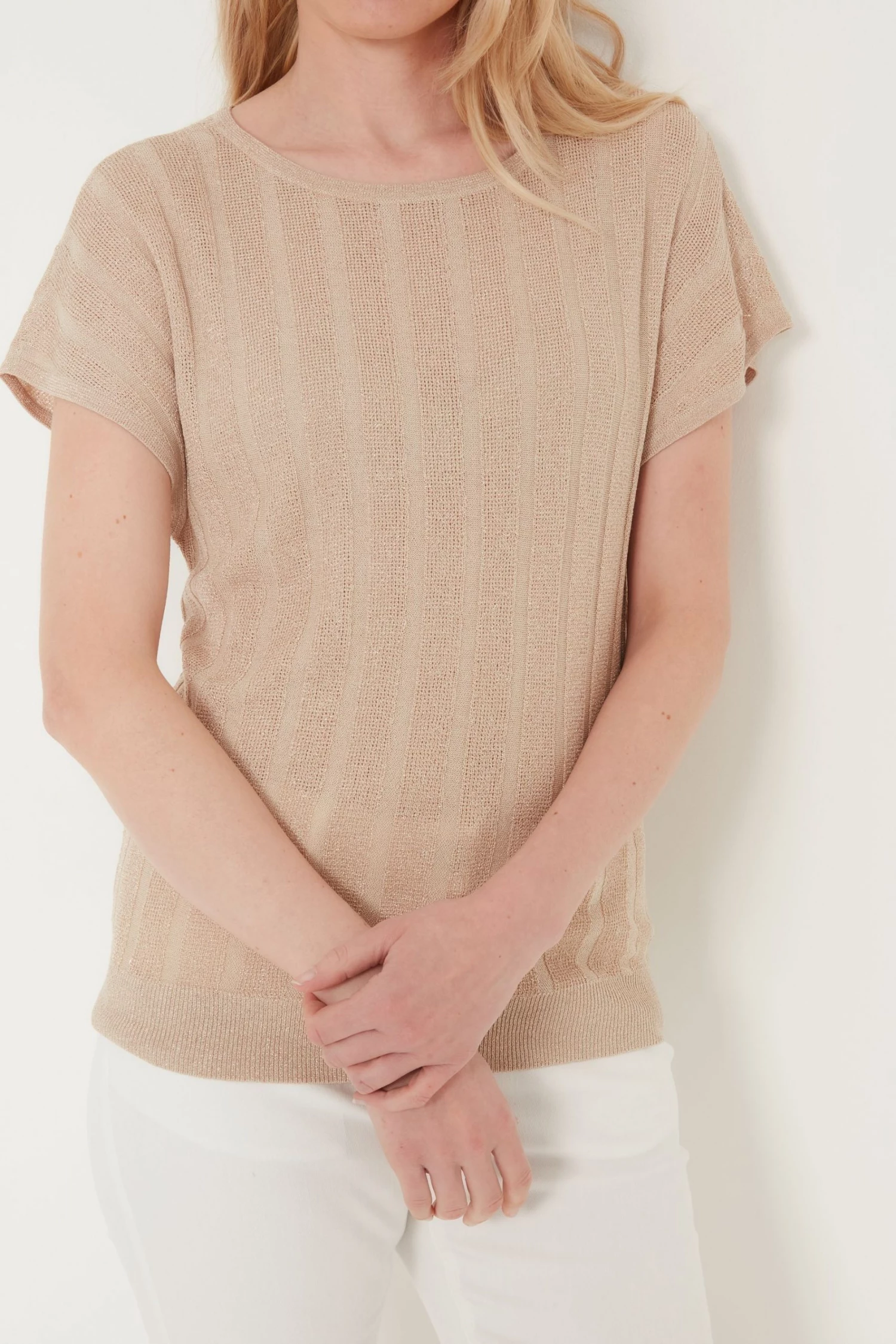 M&Co Cream Stripe Metallic Fibre Top 6 M&Co Cream Stripe Metallic Fibre Top - Image 4