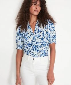 M&Co Blue Petite Floral Shirt