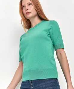 M&Co Green Short Sleeve Scalloped Detail Top