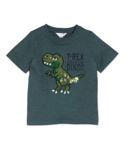 M&Co Green T-Rex Dino Sequin T-Shirt