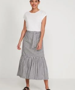 M&Co Black Gingham Tiered Midi Skirt