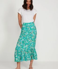 M&Co Green Floral Button Midi Skirt
