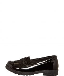 M&Co Girls Black Patent Loafer Shoes