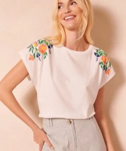 M&Co White Embroidered Short Sleeve T-Shirt