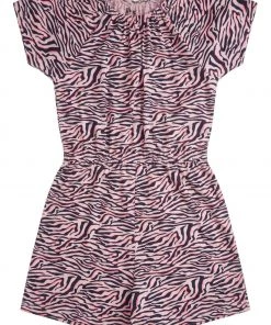 M&Co Girls Pink Zebra Playsuit