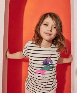 M&Co Cream OG Striped Unicorn Flip T-Shirt