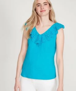 M&Co Blue Broderie Frill Vest