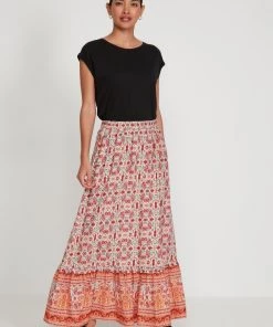 M&Co Pink Tile Print Midi Skirt