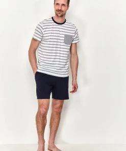 M&Co MCo Grey Short Sleeve Striped Pyjama Set