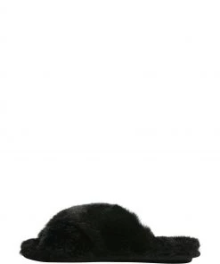 M&Co Black Faux Fur Sliders