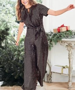M&Co Bronze Tie Waist Jumpsuit