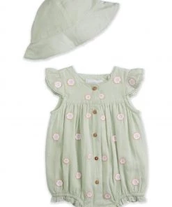 M&Co Mint Green Floral Romper Hat Set