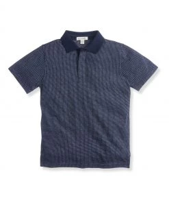 M&Co Blue Short-Sleeved Jaquard Polo Shirt