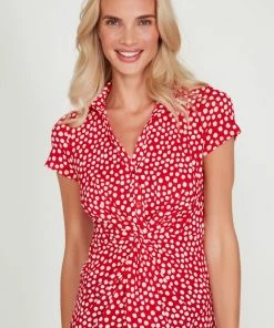 M&Co Red Spot Twist Front Shirt