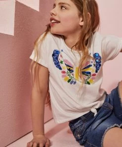 M&Co White Butterfly Applique T-Shirt
