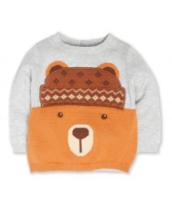 M&Co Grey Newborn Boy Bear Face Jumper